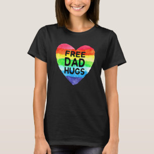 Mens Free Dad Hugs Rainbow Heart Flag Gay Lgbt Pr T-Shirt