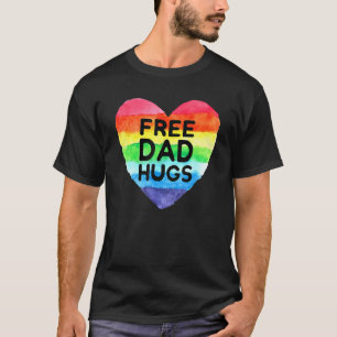 Mens Free Dad Hugs Rainbow Heart Flag Gay Lgbt Pr T-Shirt