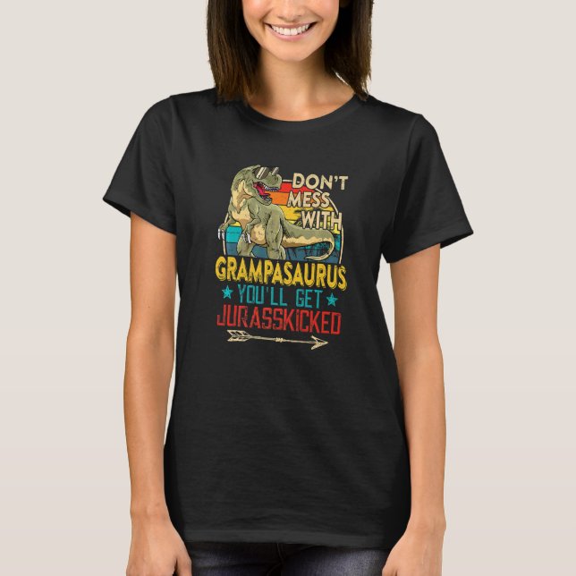 Mens Fun Distressed Grampasaurus Dinosaur Rex Fath T-Shirt (Front)