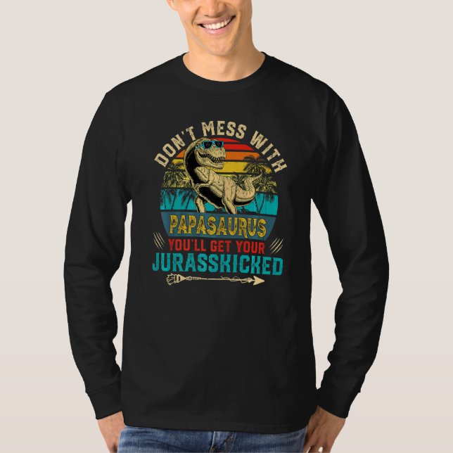 Mens Fun Distressed Papasaurus Dinosaur Rex Father T-Shirt (Front)