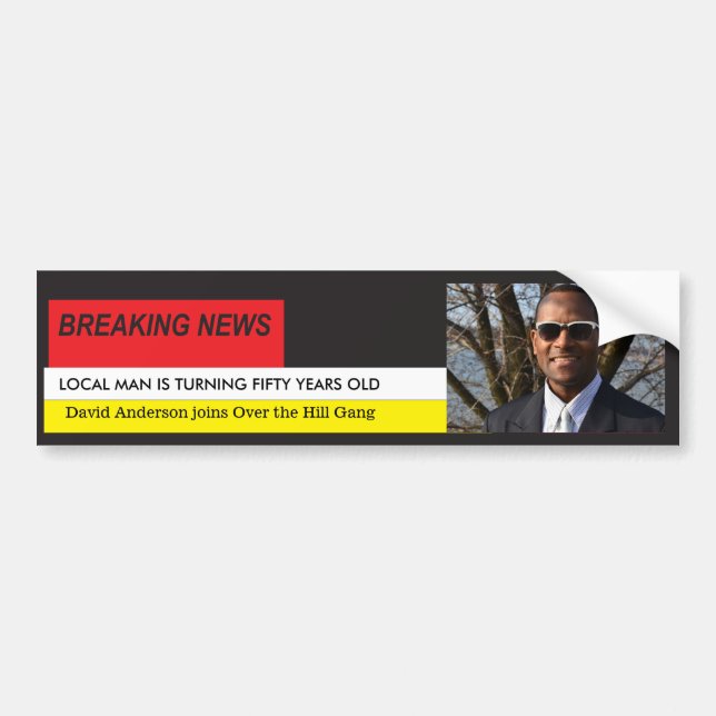 Men's Funny 50th Birthday Breaking News TV Graphic Bumper Sticker (Front)
