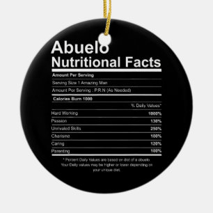 Mens Funny Abuelo Grandfather Nutrition Fact Ceramic Tree Decoration