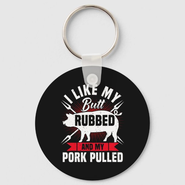 Mens Funny Bbq Grilling Pulled Pork  Key Ring (Front)