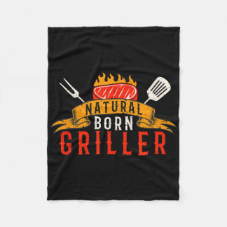 Mens Funny Bbq Natural Born Griller Retro Meat Smo Fleece Blanket