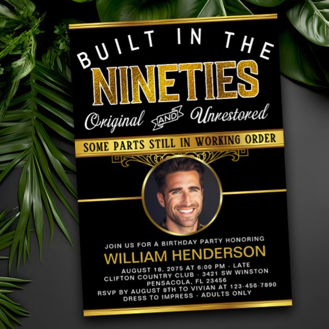 Mens Funny Birthday Built in the 90's Invitation (Creator Uploaded)