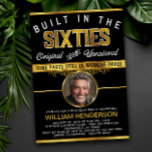 Mens Funny Birthday Party Built in the 60's Invitation<br><div class="desc">Celebrate a birthday with style and humour! Our "Born in the Sixties - Original and Unrestored" invitation is perfect for the man who's embracing his age with a wink and a nod. This vintage-style black and gold design features playful text that reads "Born in the Sixties - Original and Unrestored....</div>