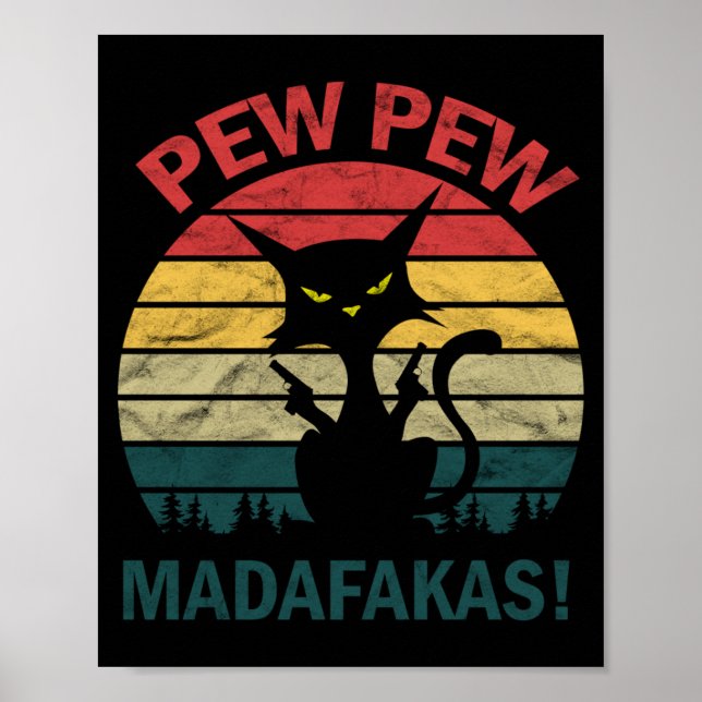 Mens Funny Black Crazy Kitty Cat - Pew Pew Poster (Front)