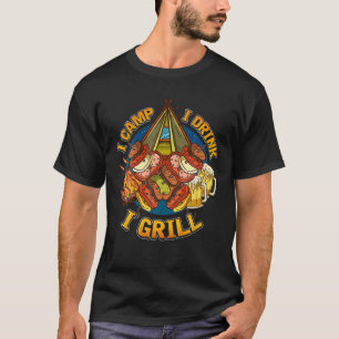 Mens Funny Camping Drinking Grilling T Shirt With