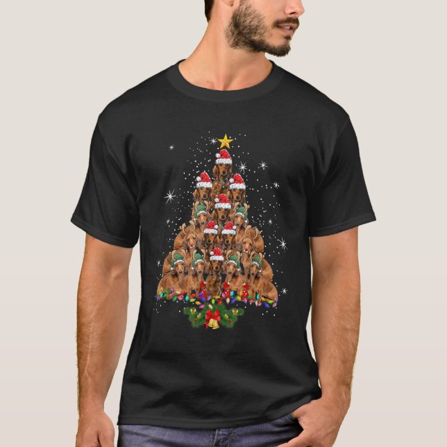 Mens Funny Christmas Tree Dachshund T-Shirt (Front)
