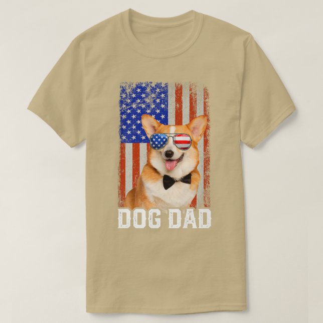 Mens Funny Corgi Dog Dad Usa Flag Fathers Day1151 T-Shirt (Design Front)