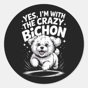 Mens Funny Cute Pet Dog Breed With The Crazy Classic Round Sticker