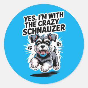 Mens Funny Cute Pet Dog With The Crazy Miniature Classic Round Sticker