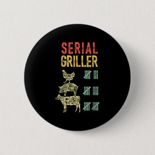 Mens Funny Dad Loves Bbq Serial Griller Grilling S 6 Cm Round Badge