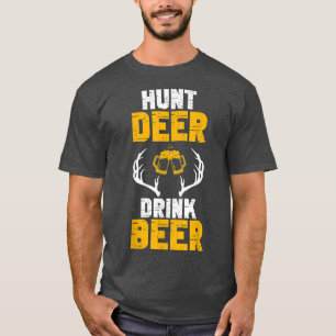 Mens Funny Deer Hunter Hunting Hunt Deer Drink Bee T-Shirt