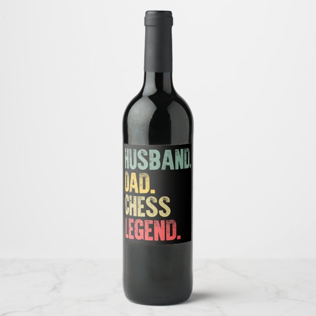 Mens Funny Gift Husband Dad Chess Legend Wine Label (Front)