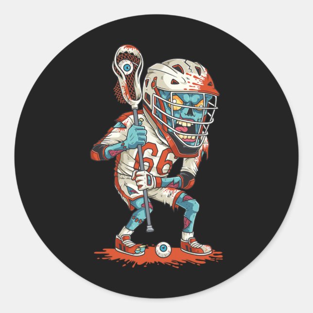 Mens Funny Lacrosse Zombie Player Lax Lazy Hallowe Classic Round Sticker (Front)