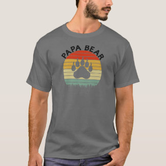 Mens Funny Papa Bear Paw Print Shirt Retro Sunset 