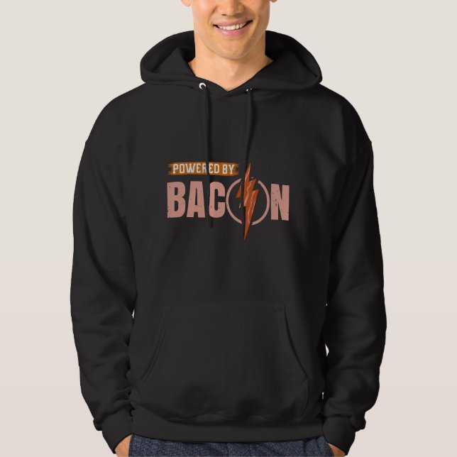 Mens Funny Powered by Bacon Hoodie (Front)