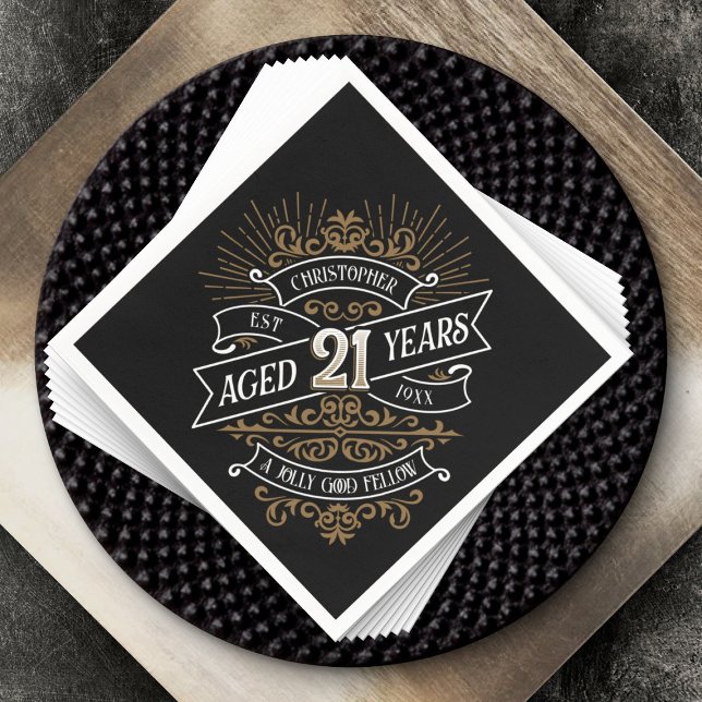 Mens Funny Whiskey 21st Birthday Napkin (Creator Uploaded)