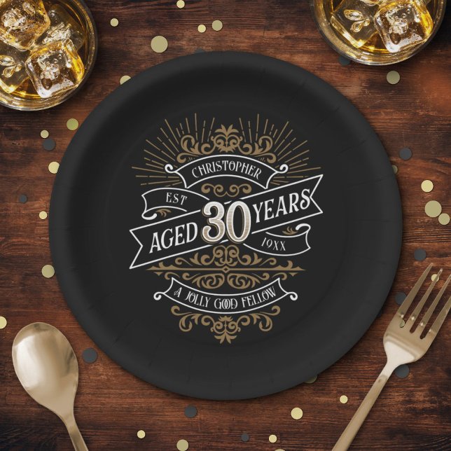 Mens Funny Whiskey 30th Birthday Paper Plate (Creator Uploaded)