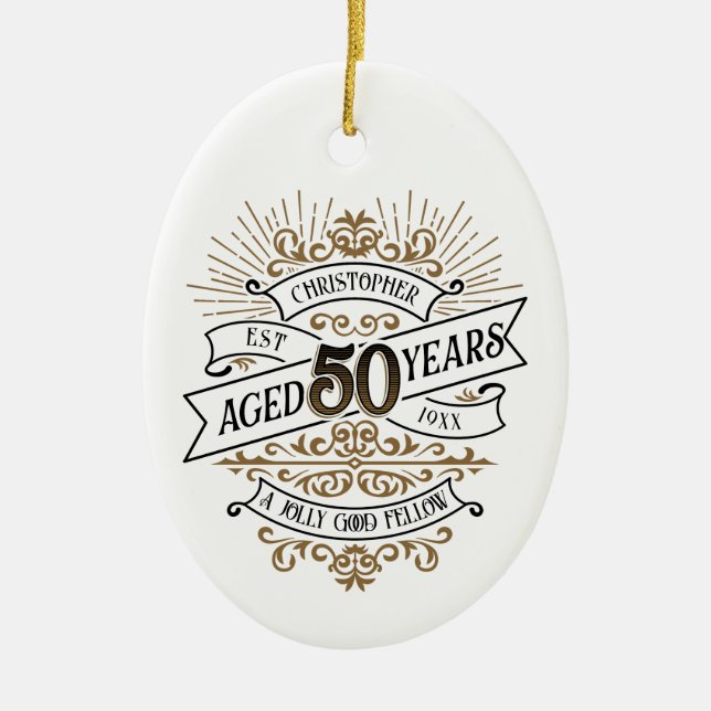 Mens Funny Whiskey 50th Birthday Ceramic Tree Decoration (Front)