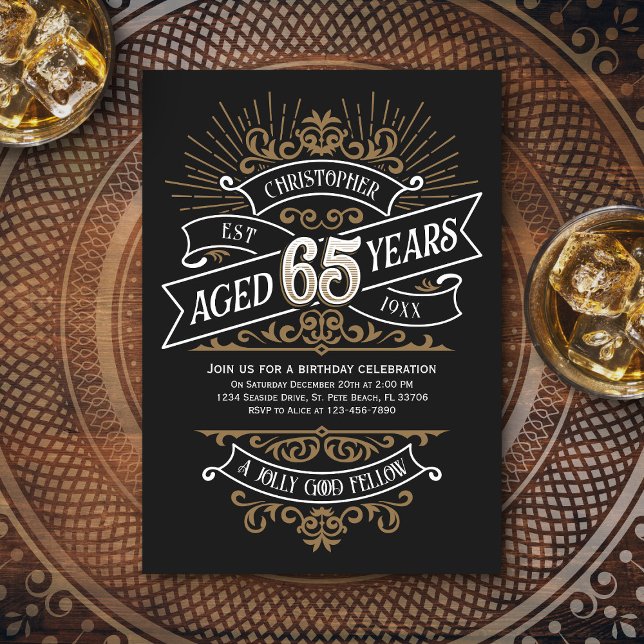 Mens Funny Whiskey 65th Birthday Invitation (Creator Uploaded)