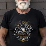 Mens Funny Whiskey 75th Birthday T-Shirt<br><div class="desc">Celebrate the big 7-5 with style and humour with this vintage whiskey label-inspired birthday design. The black, gold, and white typography is ornate and elegant, giving it a classic retro vintage feel. Perfect for man (or woman!) in your life who loves their scotch, spirits, bourbon, and other liquor drinks. Features...</div>