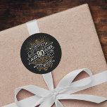 Mens Funny Whiskey 90th Birthday Classic Round Sticker<br><div class="desc">Celebrate the big 9-0 with style and humour with this vintage whiskey label-inspired birthday design. The black, gold, and white typography is ornate and elegant, giving it a classic retro vintage feel. Perfect for man (or woman!) in your life who loves their scotch, spirits, bourbon, and other liquor drinks. Features...</div>