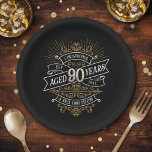 Mens Funny Whiskey 90th Birthday Paper Plate<br><div class="desc">Celebrate the big 9-0 with style and humour with this vintage whiskey label-inspired birthday design. The black, gold, and white typography is ornate and elegant, giving it a classic retro vintage feel. Perfect for man (or woman!) in your life who loves their scotch, spirits, bourbon, and other liquor drinks. Features...</div>