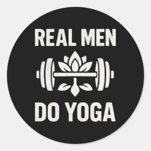 Mens Funny Yoga Shirt Real Men Do Yoga Dumbbell Lo Classic Round Sticker