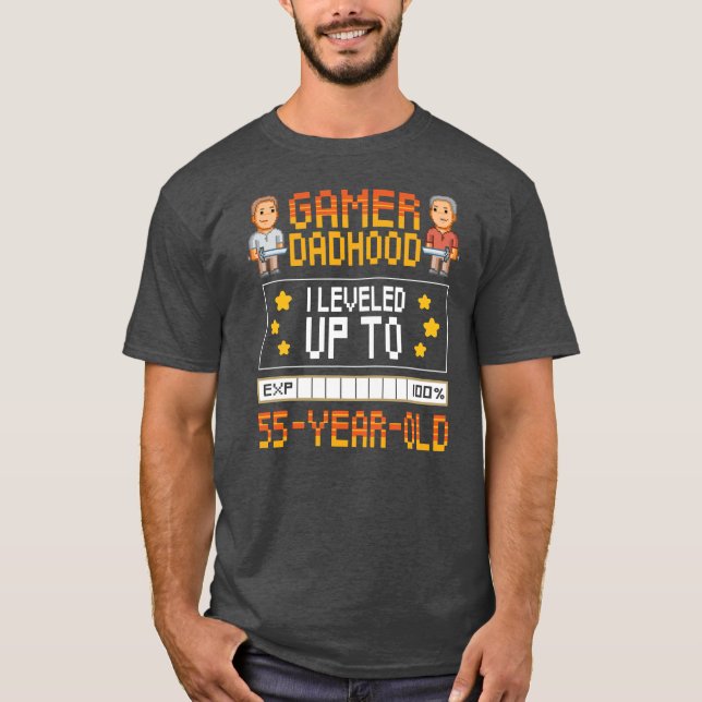 Mens Gamer Dadhood Leveled Up To 55 Year Old 55th T-Shirt (Front)