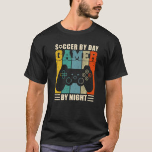 Mens Gaming Sarcasm Retro Soccer By Day Gamer By T-Shirt
