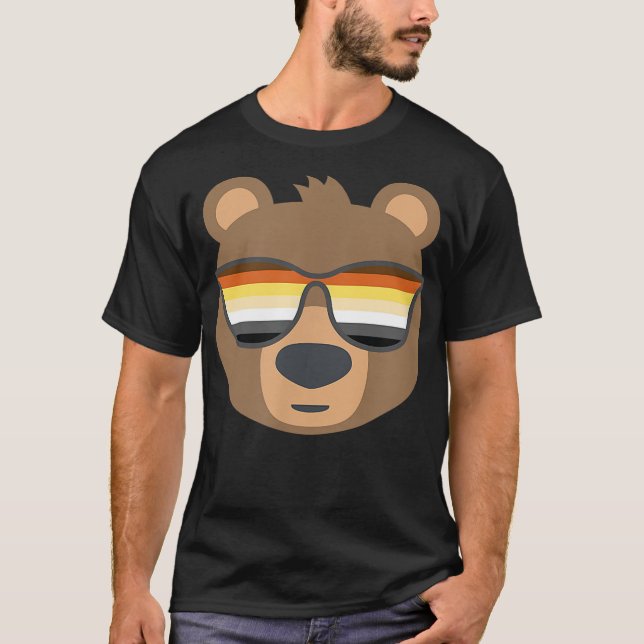 Mens Gay Bear Wearing Bear Pride LGBTQ Flag Sungla T-Shirt (Front)