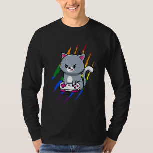 Mens Gay Cat Gamer Cat Pride Lgbt Video Game T-Shirt