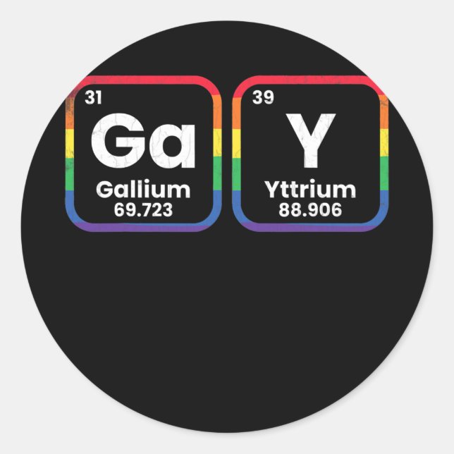 Mens Gay Periodic Table Funny LGBTQ Gay Pride Classic Round Sticker (Front)