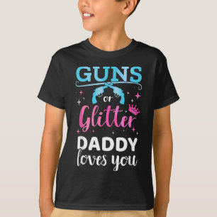 Mens Gender reveal guns or glitter daddy matching  T-Shirt