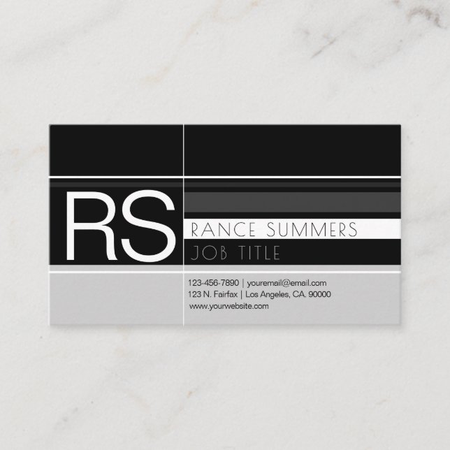 Men's Geometric Monogram Greys & Black Business Card (Front)