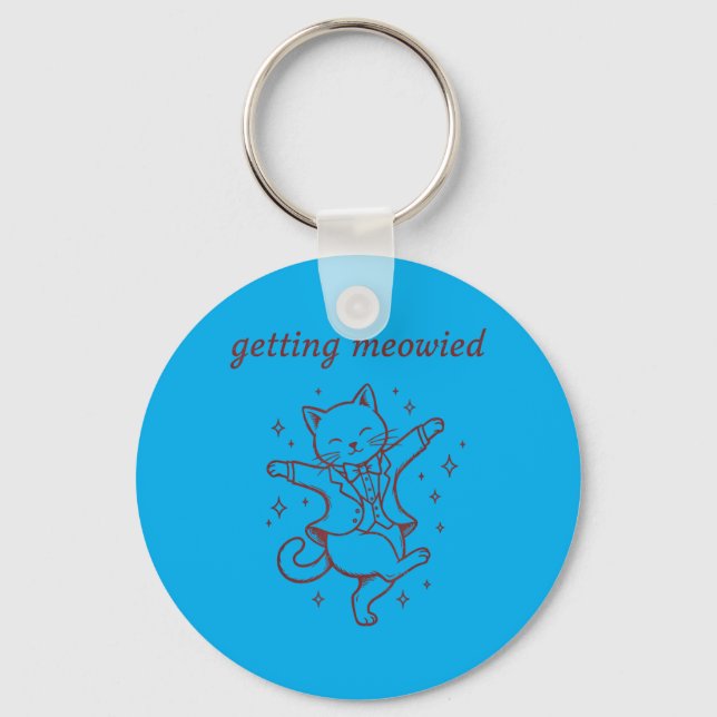 Mens Getting Meowied Cat Wedding Funny Bride Groom Key Ring (Front)