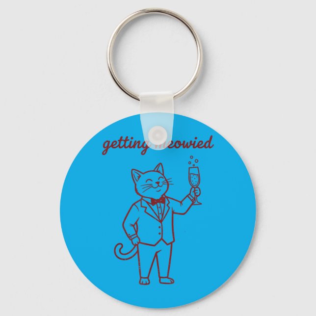 Mens Getting Meowied Funny Cat Wedding Bride Groom Key Ring (Front)
