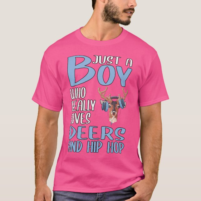Mens Gift Just A Boy Who Really Loves Deers And Hi T-Shirt (Front)