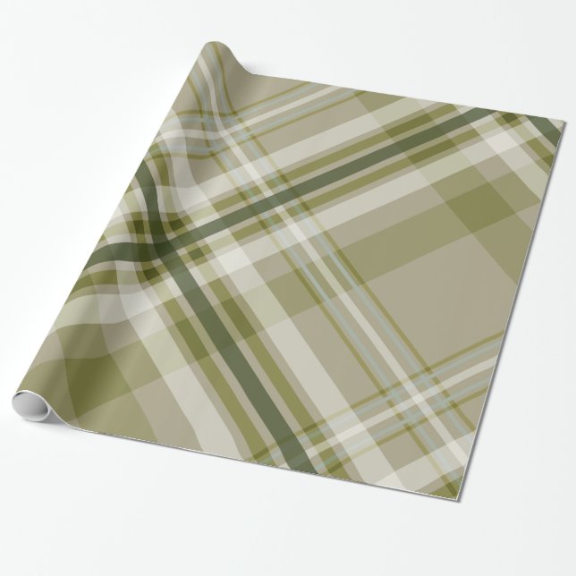 men's gifts drab olive and beige masculine plaid wrapping paper (Unrolled)