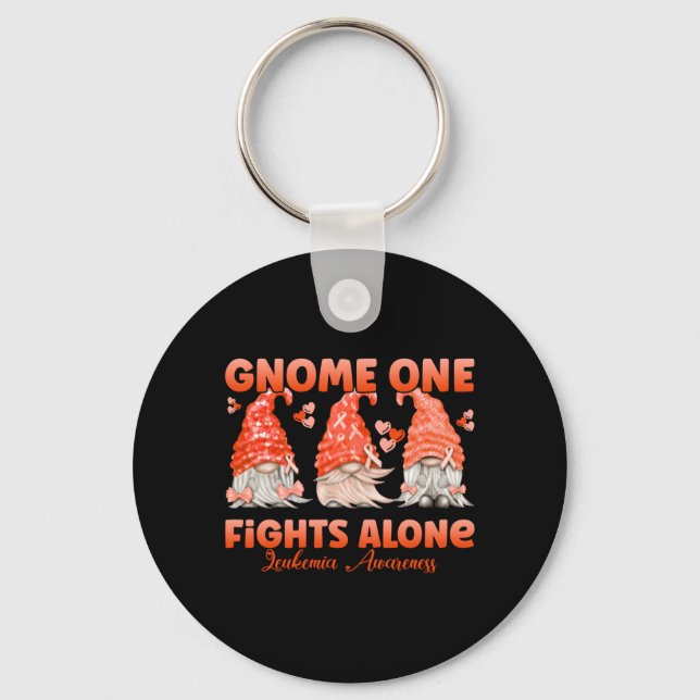 Mens Gnome One Fights Alone Orange _ Leukaemia Key Ring (Front)