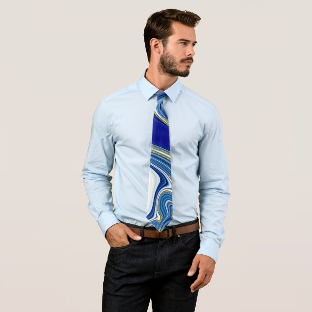 Men's Gold And Blue Marbelized Tie (In Situ)