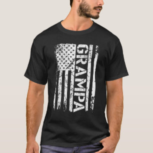 Mens Grampa  Vintage Us American Flag  For Dad Pap T-Shirt