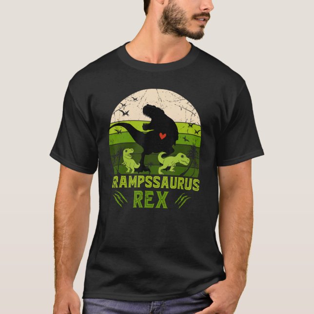 Mens Grampssaurus Rex 2 Kids Sunset   For Fathers  T-Shirt (Front)