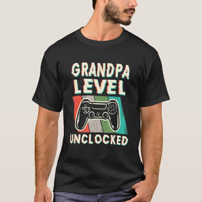Mens Grandpa Level Unlocked Levelled Up To Grandpa T-Shirt (Front)