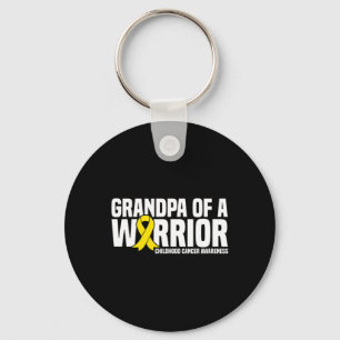 Mens Grandpa of a Warrior Ribbon Childhood Cancer Key Ring