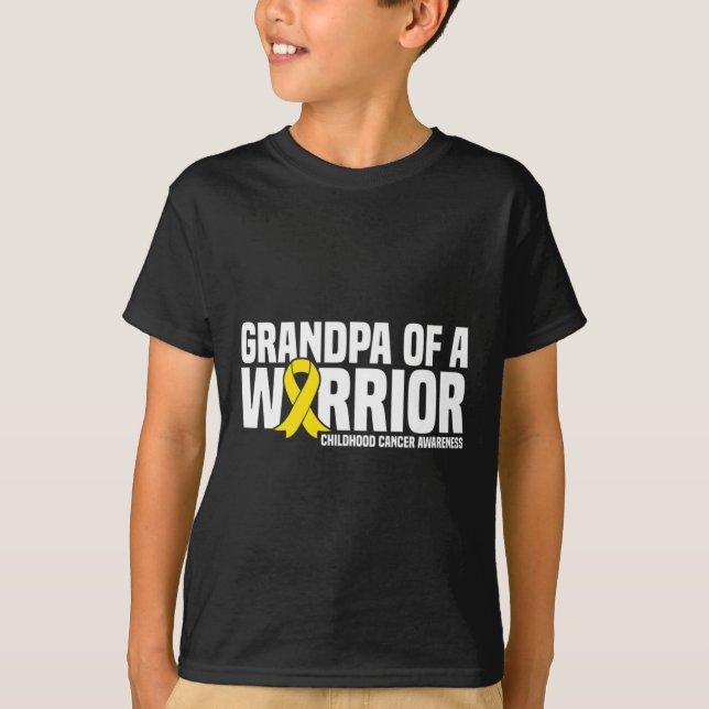Mens Grandpa of a Warrior Ribbon Childhood Cancer  T-Shirt (Front)