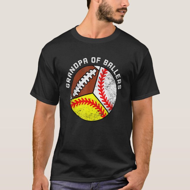 Mens Grandpa Of Ballers   Baseball Softball Footba T-Shirt (Front)