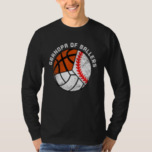 Mens Grandpa Of Ballers Baseball Volleyball Bask T-Shirt